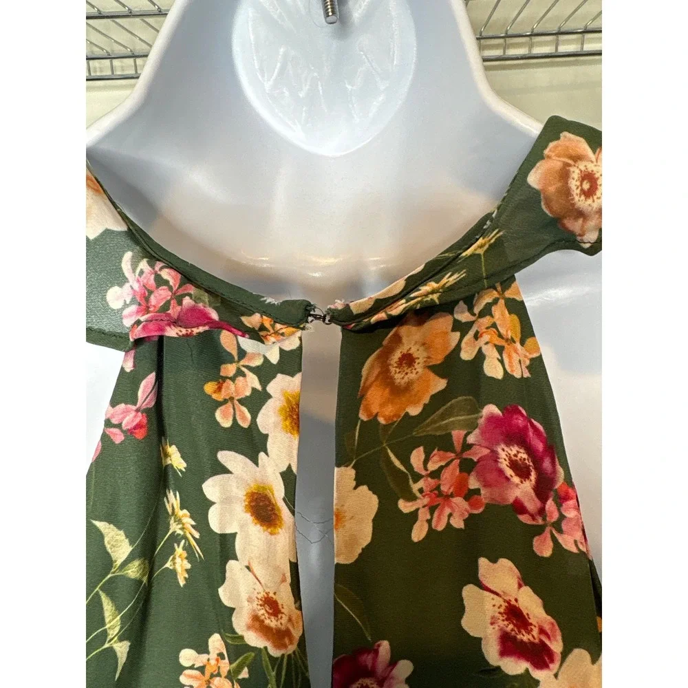 Parker Green Floral Silk Blend Smocked Ruffle Romper Sz S Garden-Party Boho-Chic